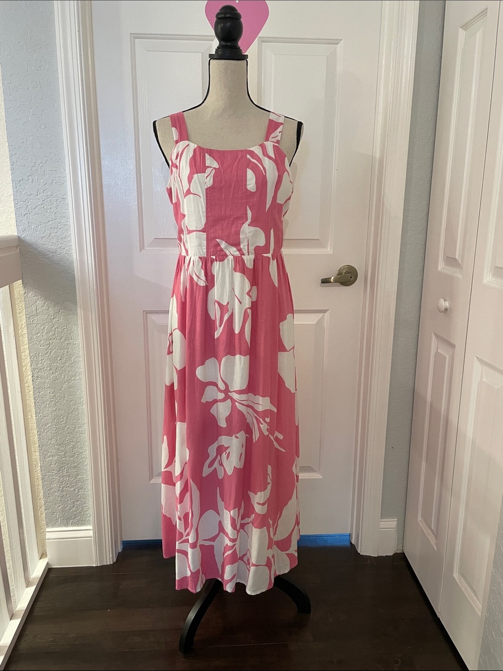 Pink Floral Maxi Dress with White Bold Print